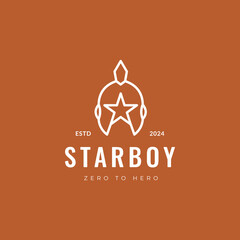 gladiator helmet warrior historical line logo design vector