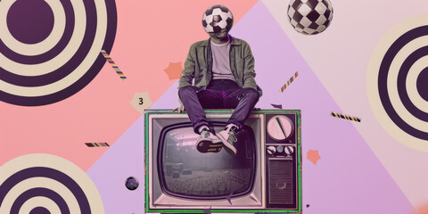 Surreal Soccer Themed Art with Television and Abstract Background Visual