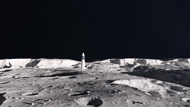 Medium Establishing Shot of a Space Rocket on the Surface of the Moon