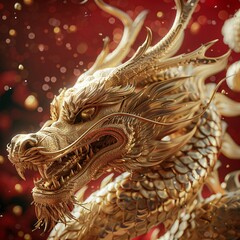 Stylized Oriental Dragon with Glowing Eyes and Surreal Elements