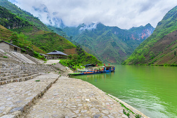 Tourist boat dock on Nho Que river in Xin Cai, Meo Vac district, Ha Giang province, Vietnam.