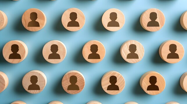 Identical Silhouettes Collection Wooden Tokens on Blue Background