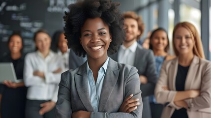 Fototapeta premium empowered professional black woman leading business team at office
