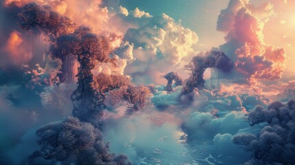 A surreal dreamscape fusing reality and fantasy surrealistic elements intertwining for a mind-bending experience