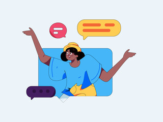 Virtual characters social communication concept business flat vector hand drawn illustration
