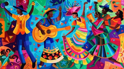 Fototapeta premium Joyful reinterpretation of Latin American festivities with dynamic dancing