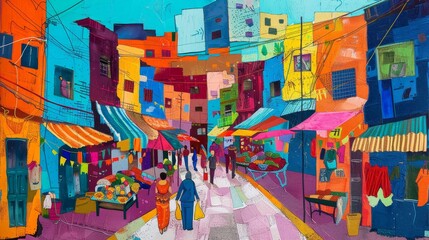 Vibrant urban life in Latin America with bustling markets