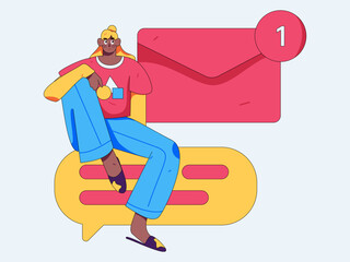 Virtual characters social communication concept business flat vector hand drawn illustration
