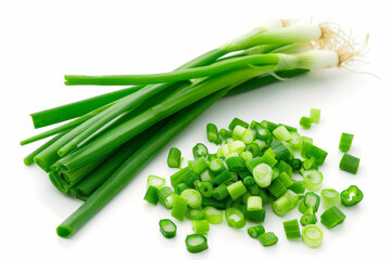 Fresh Green Spring Onions Isolated on White Background