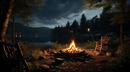 A Starry Night Sky over a Campfire with the Flames