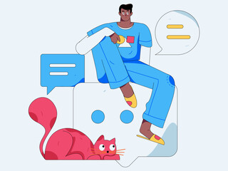 Virtual characters social communication concept business flat vector hand drawn illustration
