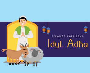 muslim man greting happy eid al Adha mubarak