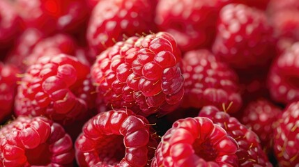 Close up view of fresh and sweet raspberries