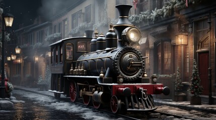 Obraz premium A Steam Train Chugging Through a Snow Covered Forest