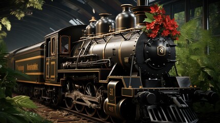 Fototapeta premium A Steam Train Chugging Through a Snow Covered Forest