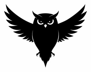 Black owl flying silhouettes vector.