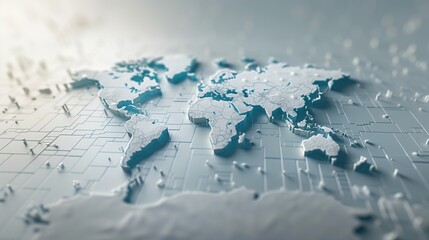 Elevated Continents on 3D World Map: A Subtle Blue and White Representation Ideal for Educational Geography, Design Projects, Travel Agencies, and Global Business Presentations