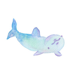 dolphin with emotion smile composition isolated on white background watercolor illustration base for textile design, stickers, cards, banners.