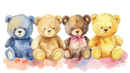 Watercolor illustration Four of cute Teddy bears vector