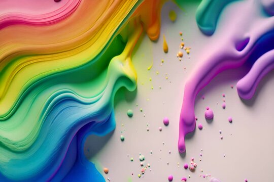 Abstract Rainbow Pain Pattern, Liquid Acrylic Flowing Texture Background, Fluid Colors Texture Illustration, Rainbow Generative AI Illustration