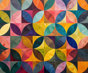 Vibrant Geometric Abstract Art Colorful Circles and Squares Pattern