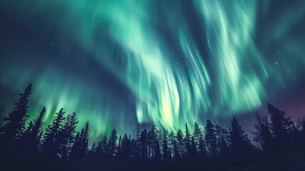 Naklejka premium Beautiful starry sky, aurora, snow capped mountains and land background illustration, dreamy galaxy, night sky abstract poster webpage design 
