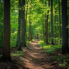 Fototapeta premium Serene Forest Path: A Hiker's Haven