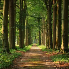 Fototapeta premium Serene Forest Path: A Tranquil Woodland Walkway
