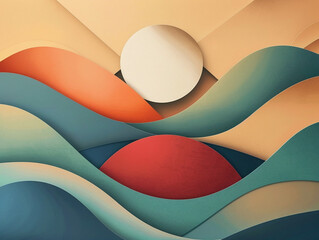 Abstract Sunrise Over Waves Modern Geometric Art Print