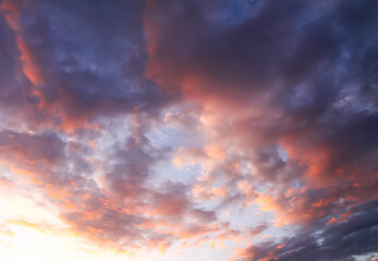 Beautiful dramatic sunset sky with clouds.