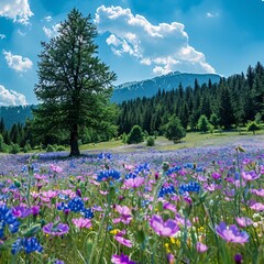 Vibrant Alpine Meadow with Colorful Wildflowers