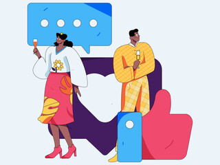 Virtual characters social communication concept business flat vector hand drawn illustration
