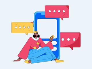 Virtual characters social communication concept business flat vector hand drawn illustration
