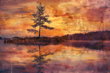 sunset over the river. Created with Ai