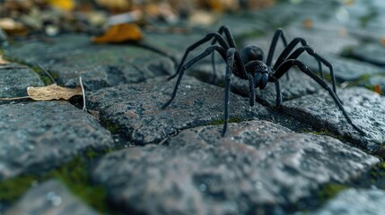 Nosferatu spider on outdoor stone floor