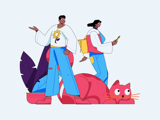 Virtual characters social communication concept business flat vector hand drawn illustration
