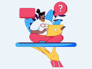 Virtual characters social communication concept business flat vector hand drawn illustration
