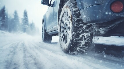 Naklejka premium Elegance Car in the Hush of the Snowy Winter