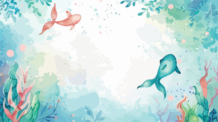 Watercolor Illustration Mermaid Frame Theme vector style