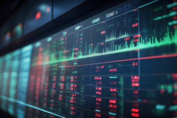Fototapeta premium Close-up view of a financial trading screen with detailed stock market charts and numeric data