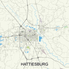 Hattiesburg, Mississippi, United States map poster art