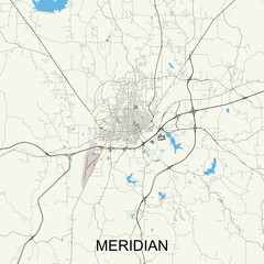 Meridian, Mississippi, United States map poster art