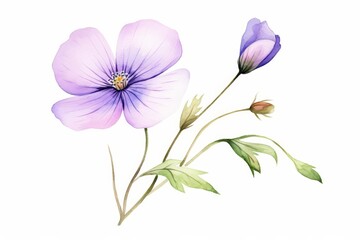A cute water color of a wildflower, with delicate petals, growing in an untouched field, Clipart isolated on white