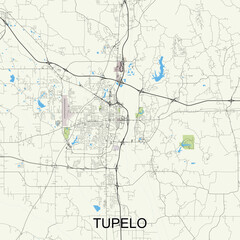 Tupelo, Mississippi, United States map poster art