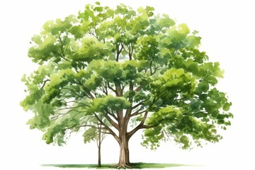 A cute water color of a beech tree, with dense foliage, in a lush green park, Clipart isolated on white