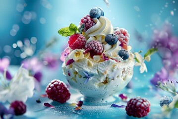 Michelin starred and premium gelato ice cream at fine dining restaurant, cinematic food dessert photography