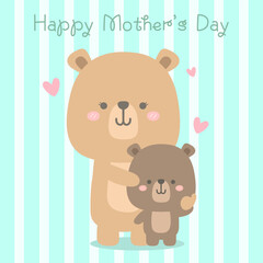 Hand drawn happy bear and kid mothers day card