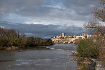View of the city of Zamora from the mighty bridge of the Duero River
