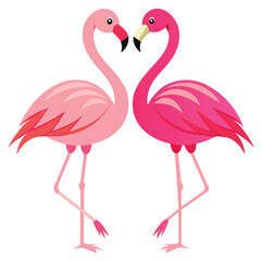 Naklejka premium Cute Pink Flamingo On White Background Summer Love Cute Flamingo Couple