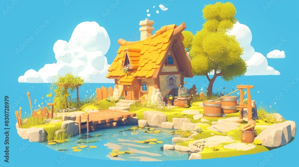 Wall mural rendering an illustration in cartoon style from a cartoon model for file upload
